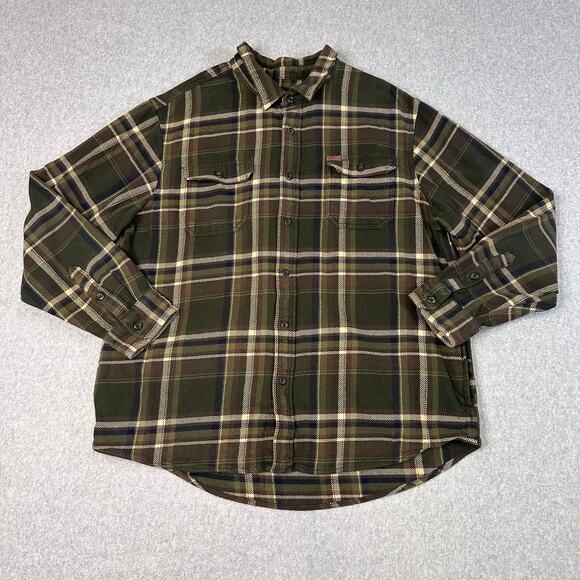 Orvis Big Bear Heavyweight Double Brushed Flannel Button Up Shirt Mens XXL Plaid - Picture 1 of 9